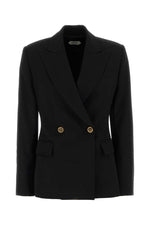 Black Solid Peaked Lapel Blazer 1