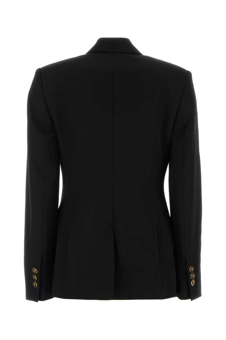 Black Solid Peaked Lapel Blazer 2