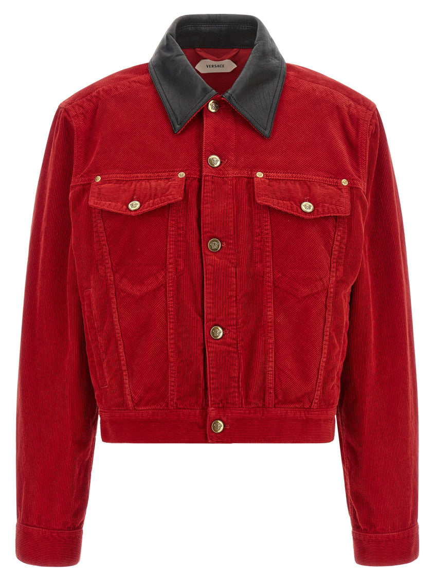 Red Textured Shirt Collar Jacket 1
