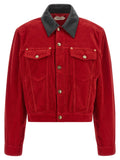 Red Textured Shirt Collar Jacket 1