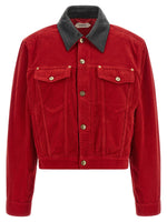 Red Textured Shirt Collar Jacket 1