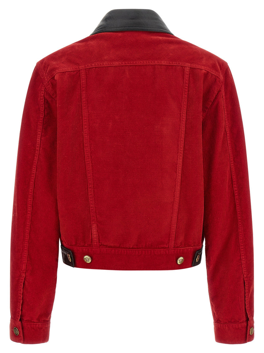 Red Textured Shirt Collar Jacket 2
