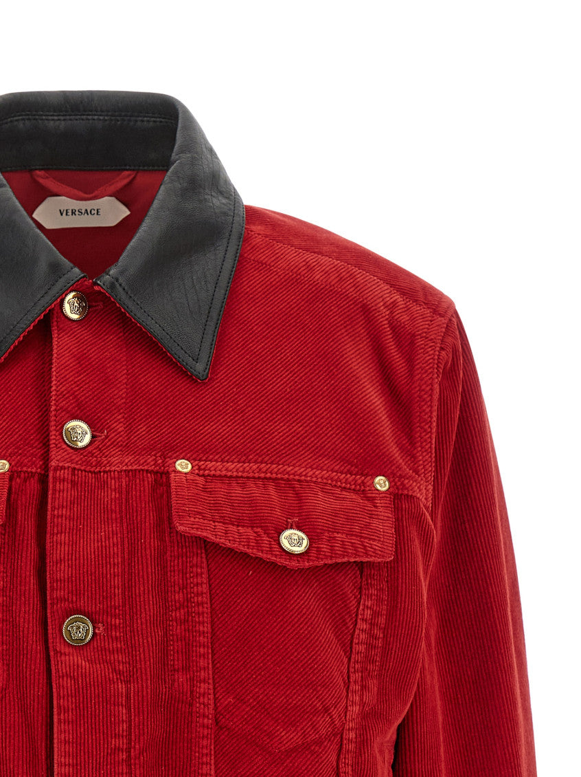 Red Textured Shirt Collar Jacket 3