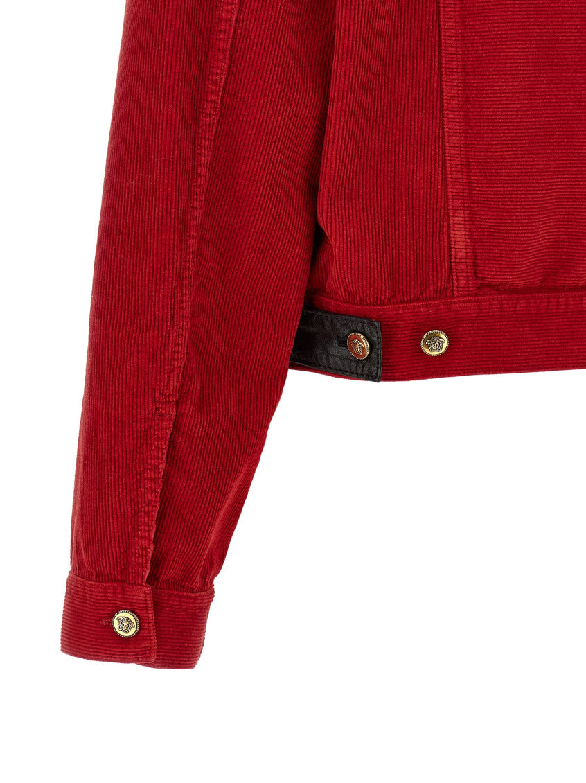 Red Textured Shirt Collar Jacket 4