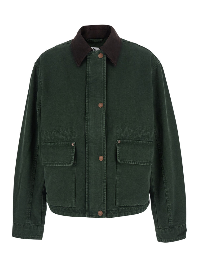 Green Solid Shirt Collar Jacket 1