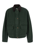 Green Solid Shirt Collar Jacket 1