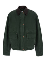 Green Solid Shirt Collar Jacket 1