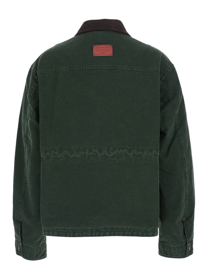 Green Solid Shirt Collar Jacket 2