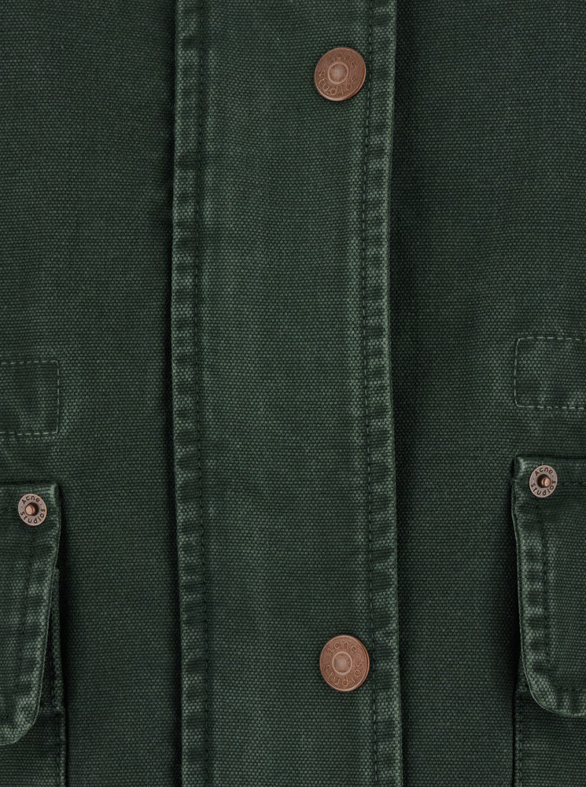 Green Solid Shirt Collar Jacket 3