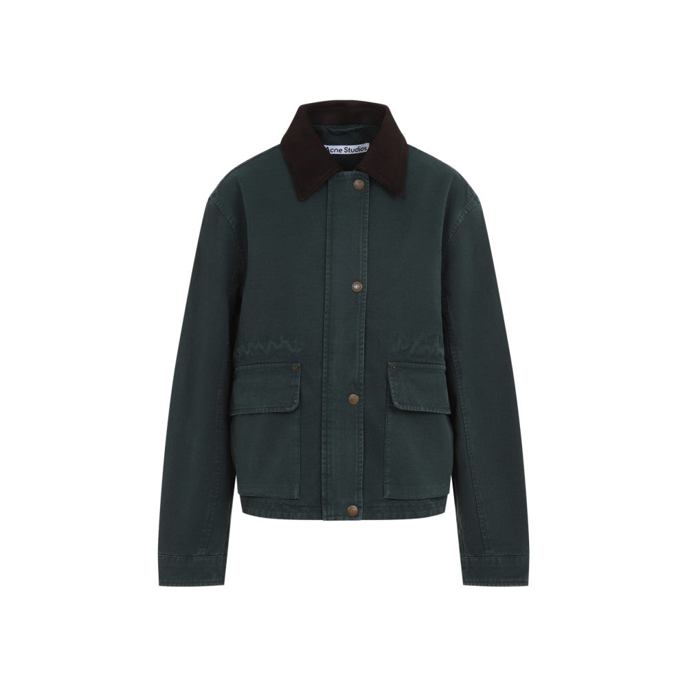 Dark Green Distressed Shirt Collar Jacket 1