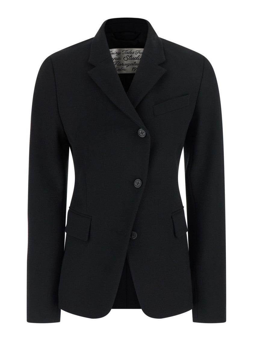 Black Solid Notched Lapel Blazer 1