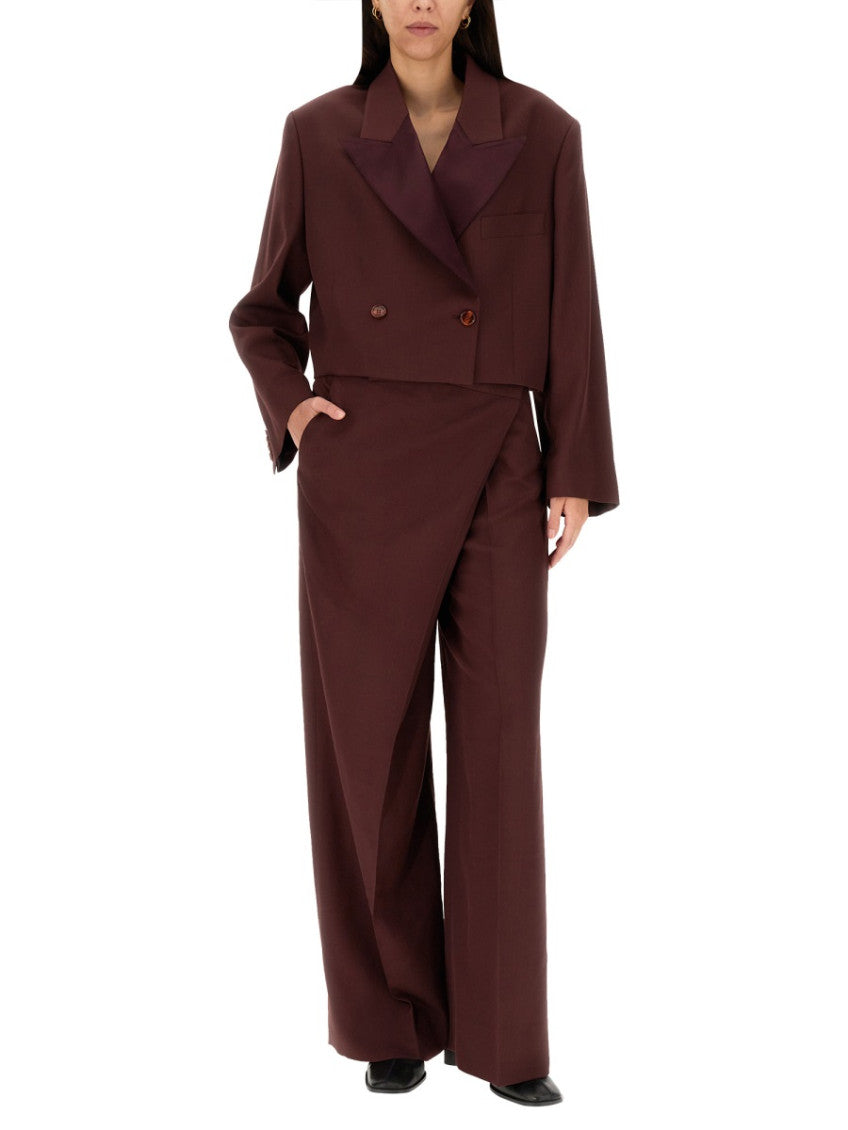 Brown Solid Peaked Lapel Jacket 2
