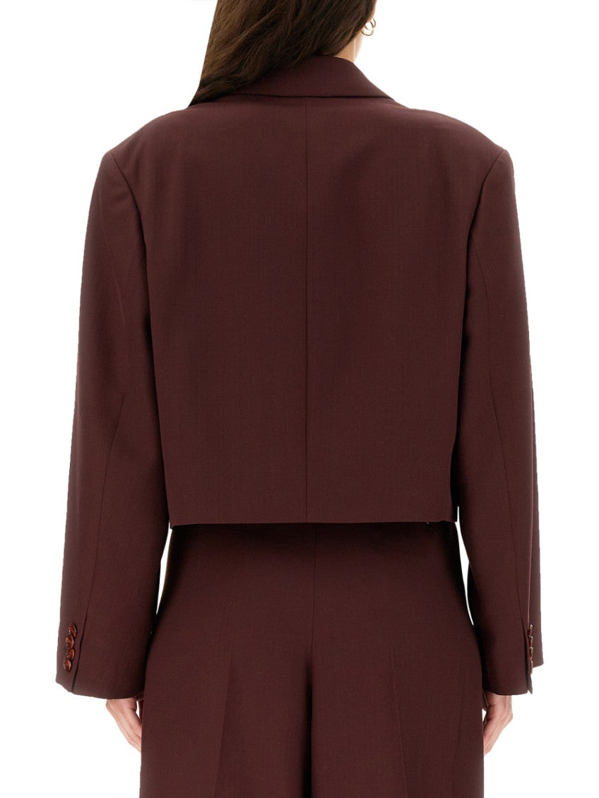 Brown Solid Peaked Lapel Jacket 3