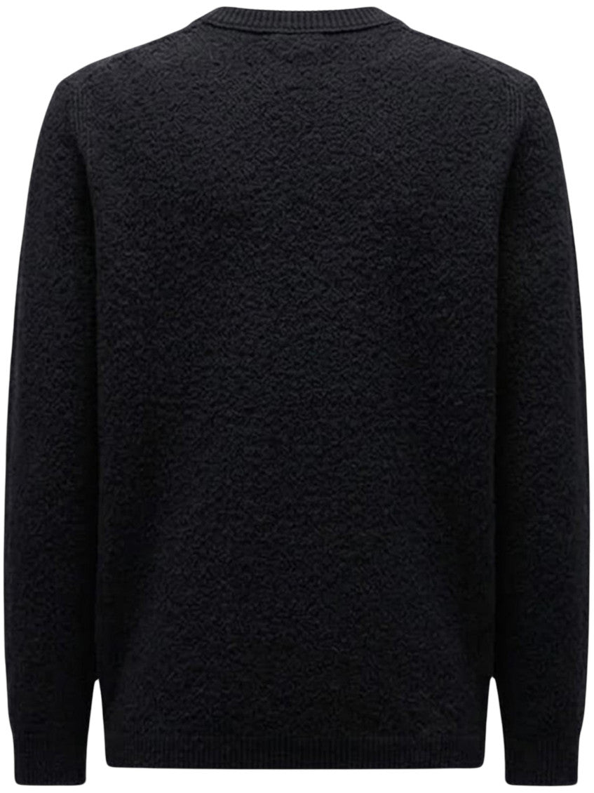 Black Textured Crew Neck Sweater 2