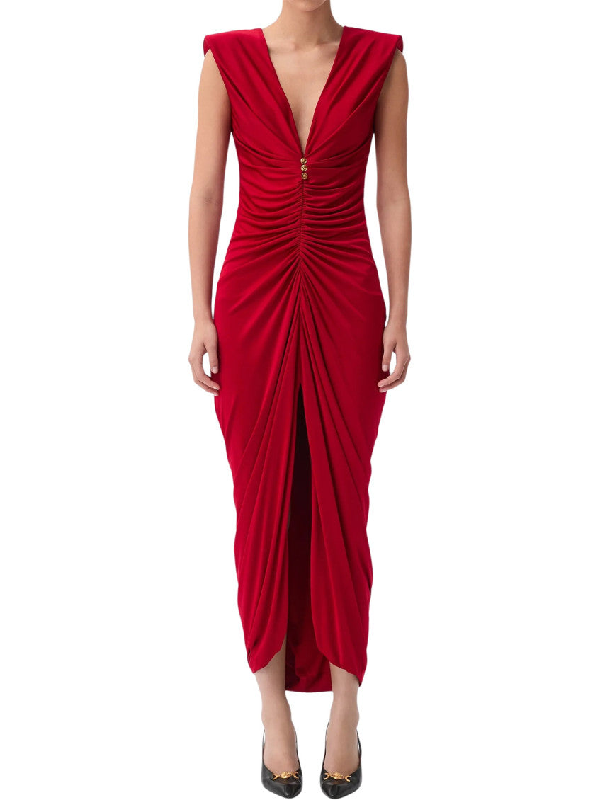 Red V Neck Maxi Dress 2