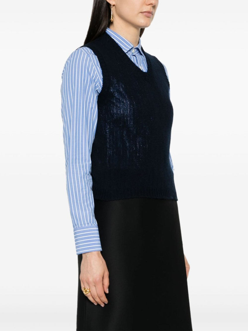 Navy Blue V-neck Wool vest 3