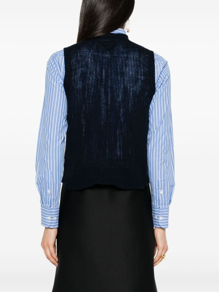 Navy Blue V-neck Wool vest 4