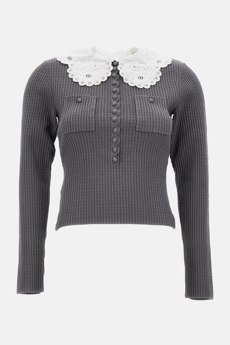 Grey Contrasting-collar top 1
