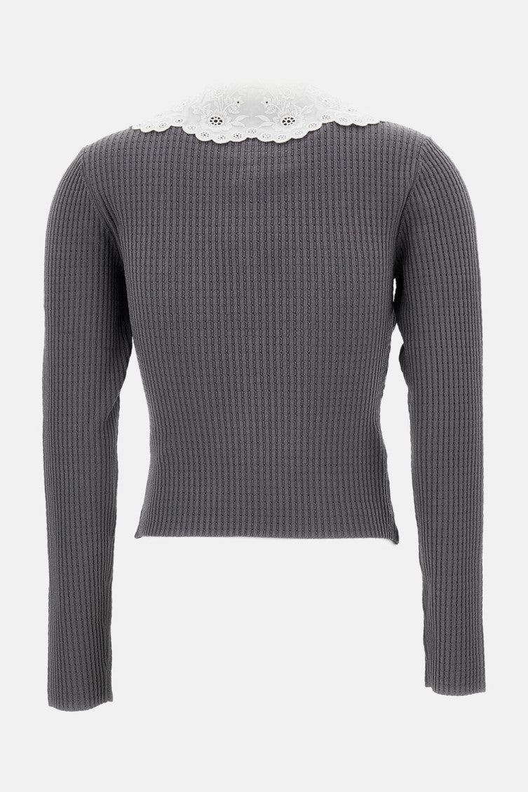 Grey Contrasting-collar top 2