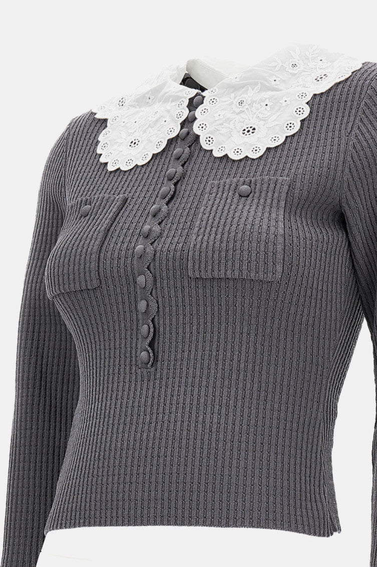 Grey Contrasting-collar top 3