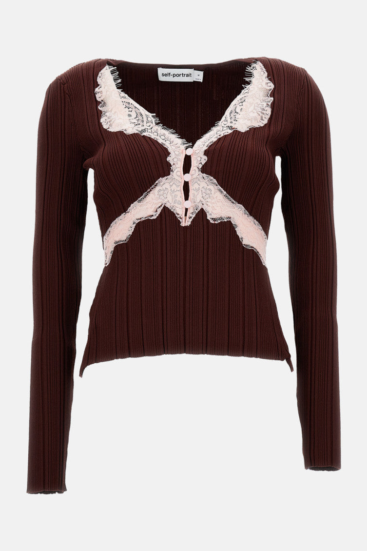 Brown Lace Knit Top 1