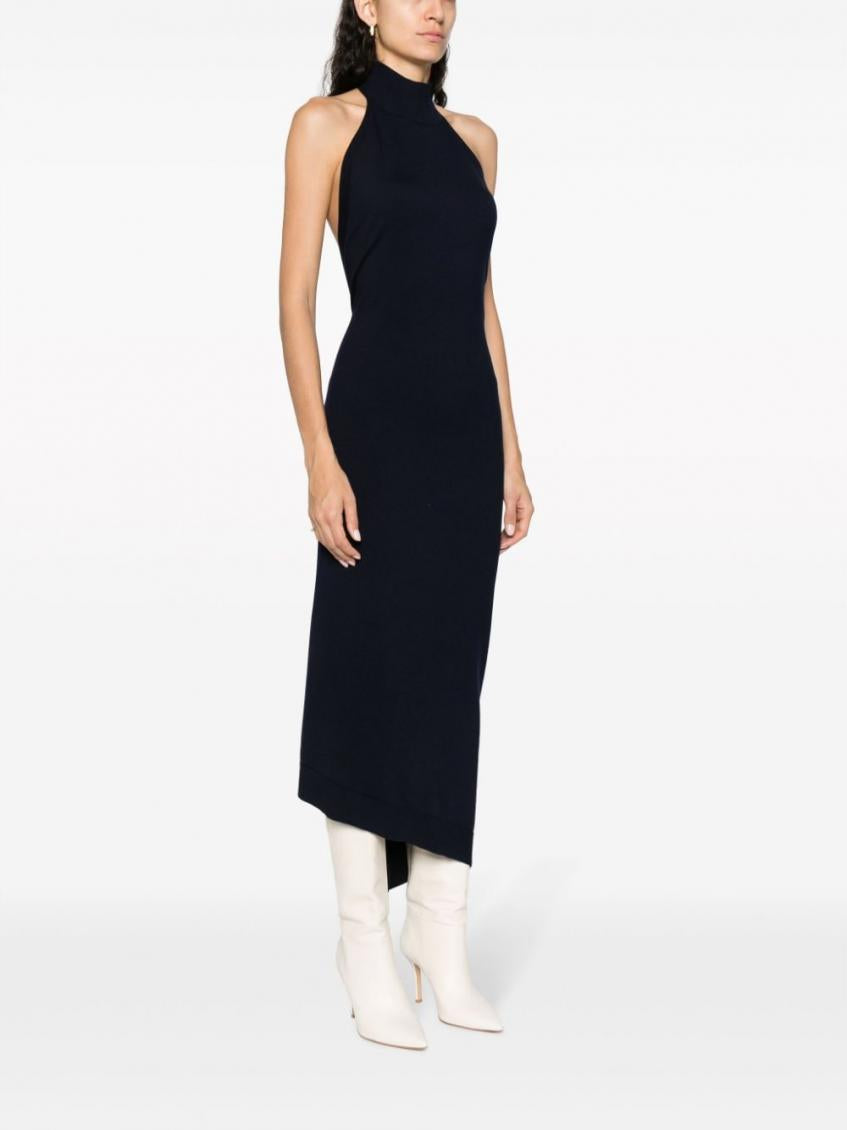 Navy Blue Wool Midi Dress 3