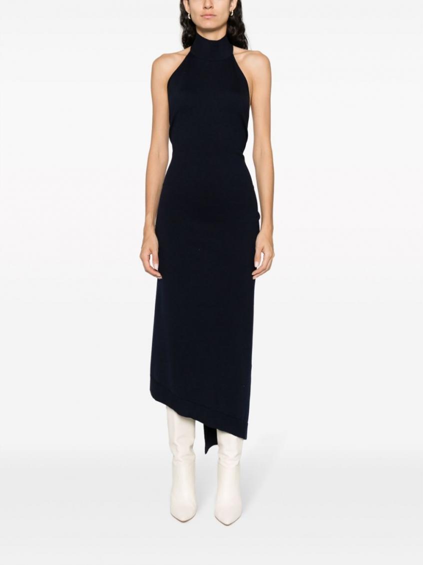 Navy Blue Wool Midi Dress 5