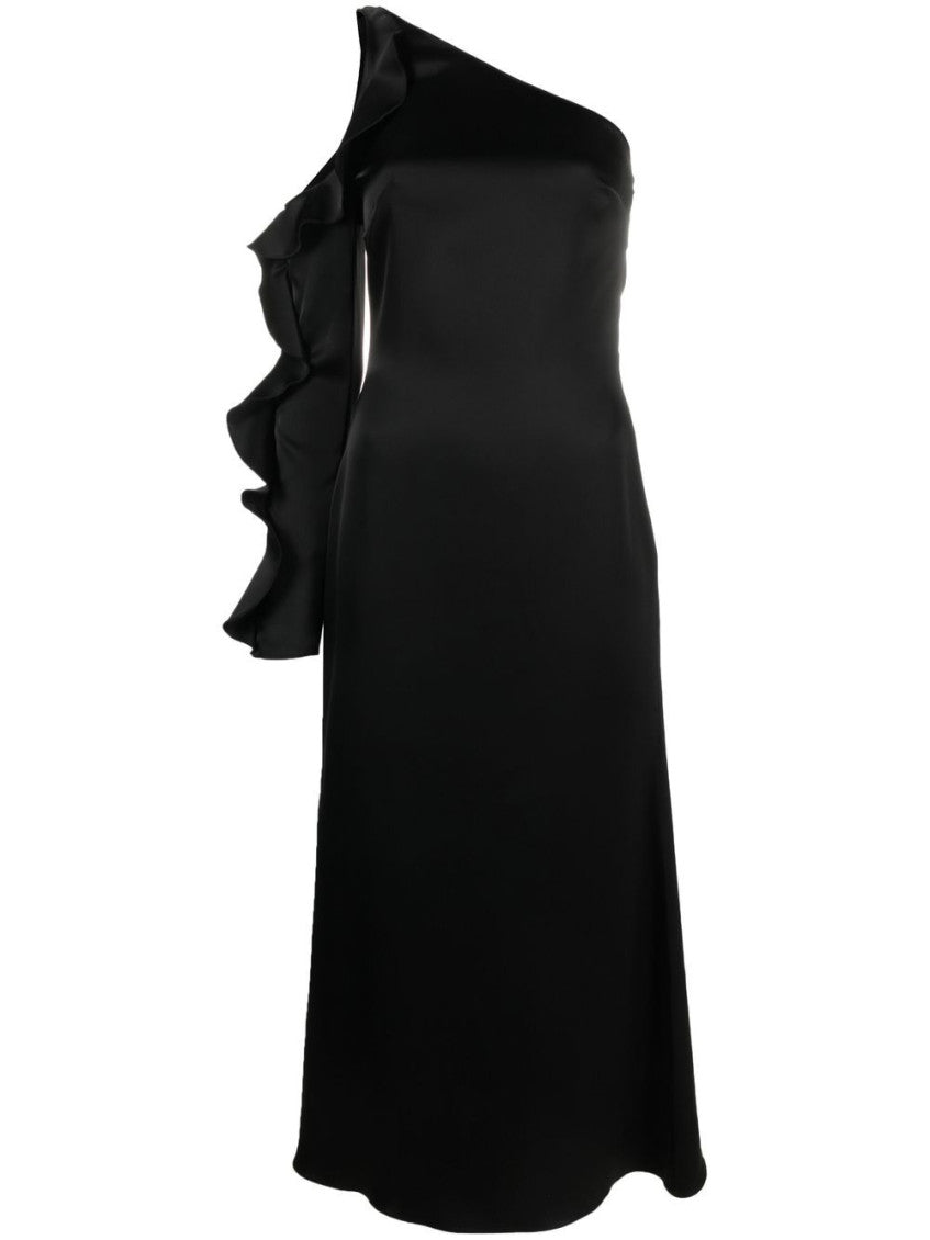 Black Black Ruffle Detail Midi Dress 1