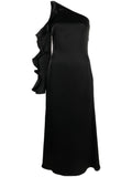 Black Black Ruffle Detail Midi Dress 1