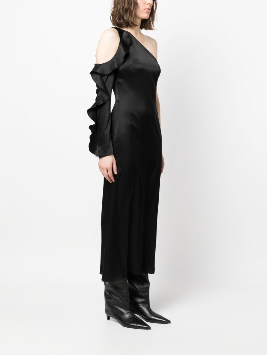 Black Black Ruffle Detail Midi Dress 3