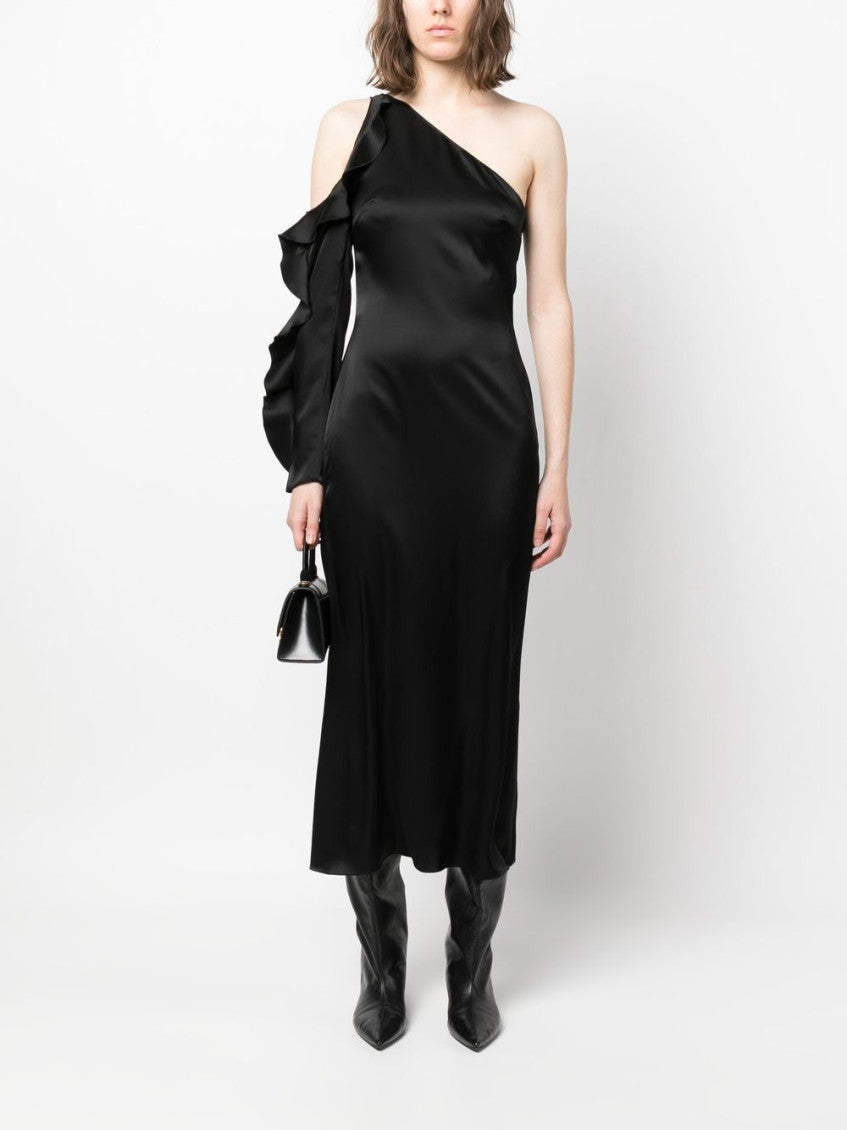 Black Black Ruffle Detail Midi Dress 4