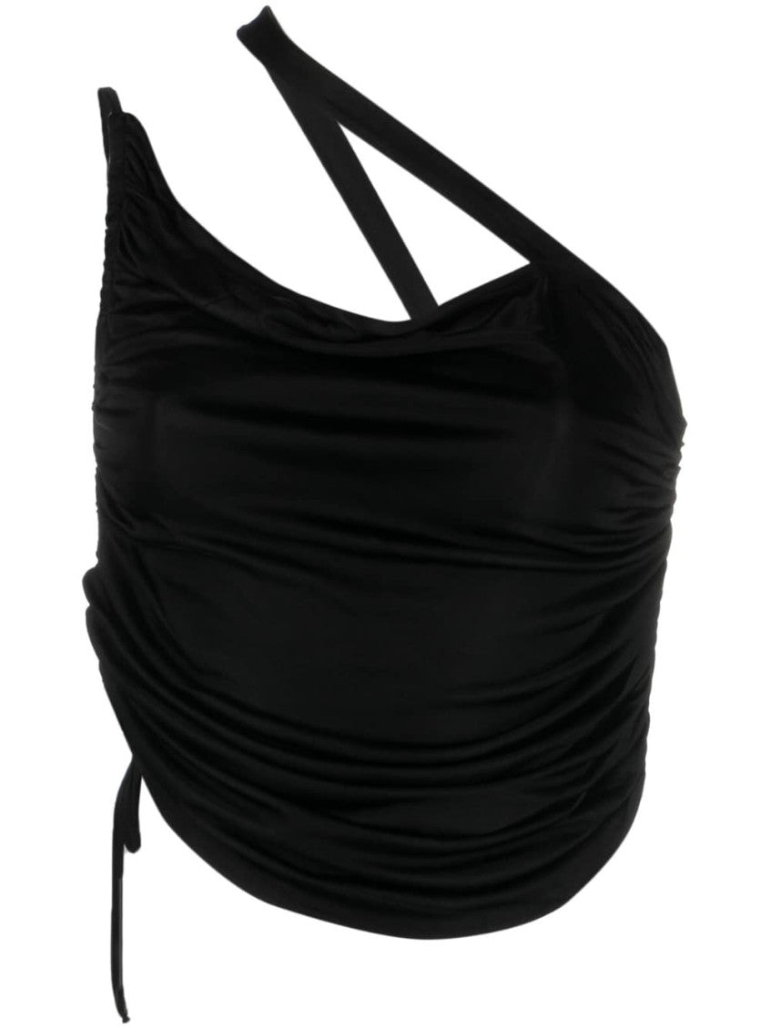 Black one-shoulder draped top 1