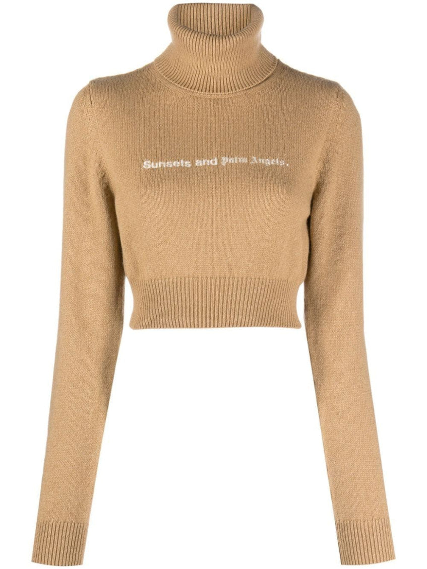 Brown Cropped High Neck Sweater 1