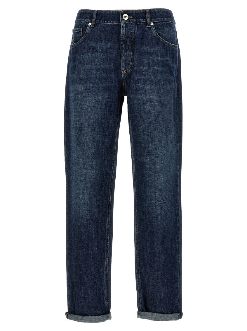 Blue Logo Embroidery Jeans 1