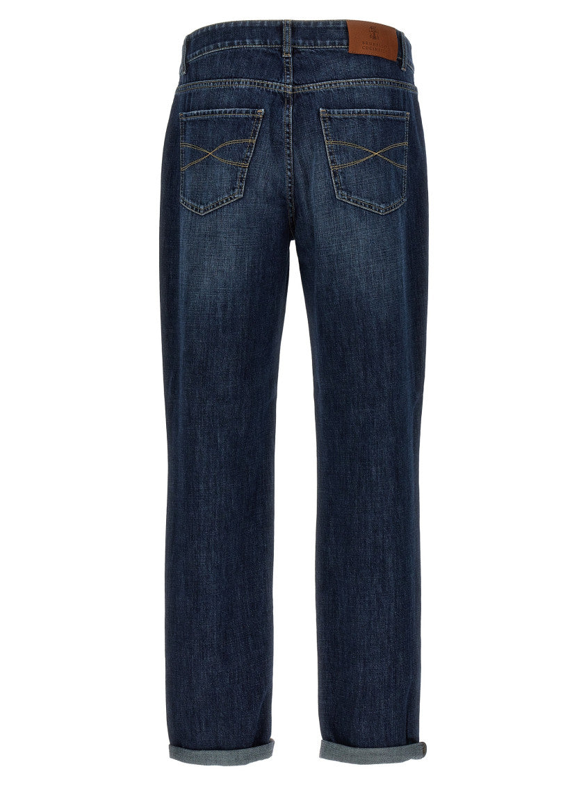 Blue Logo Embroidery Jeans 2
