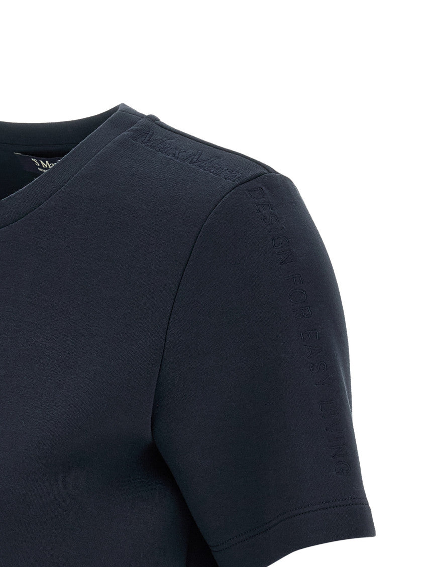 Blue Crew Neck Embroidered T-shirt 4