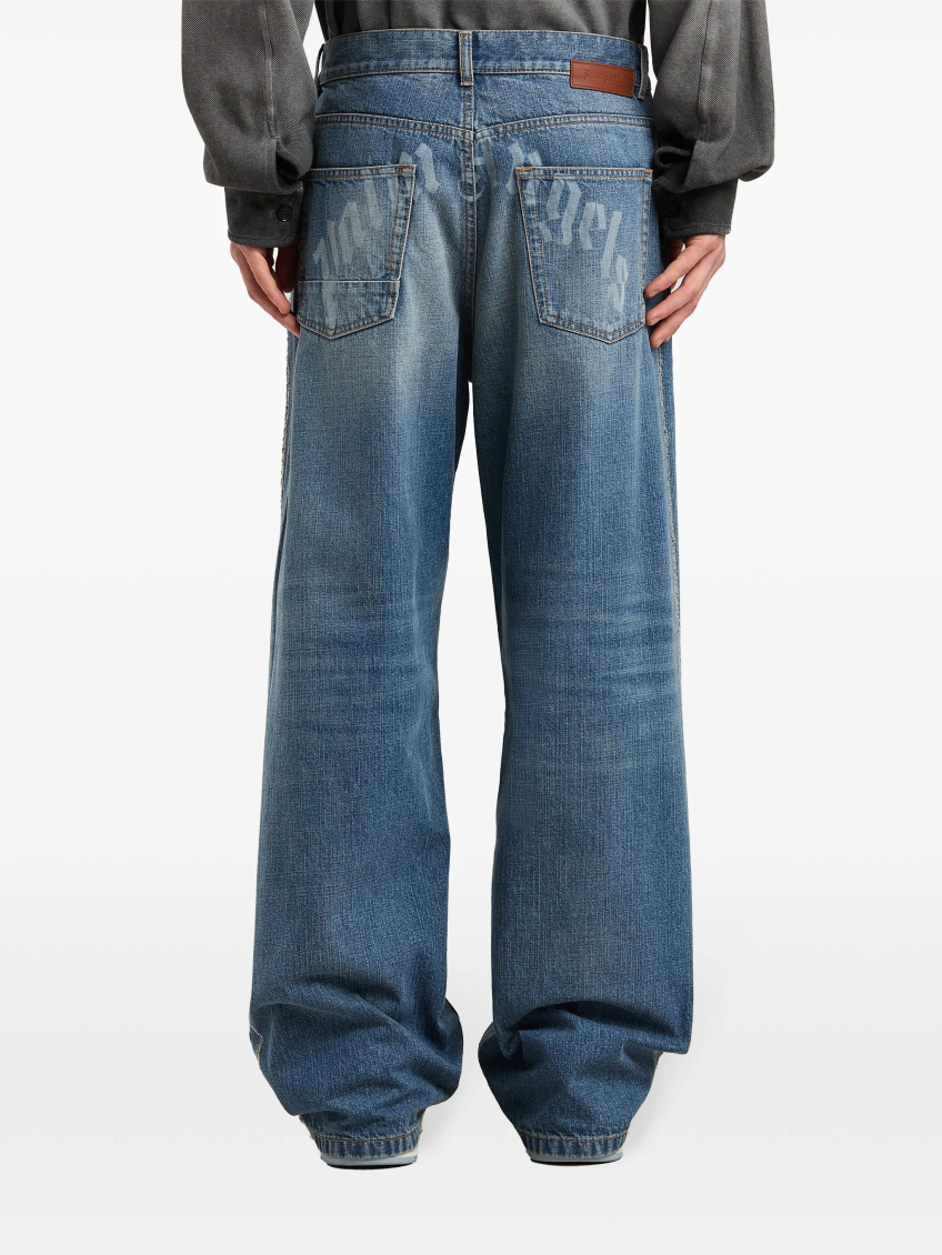Blue Curved Logo Loose Fit Jeans 5