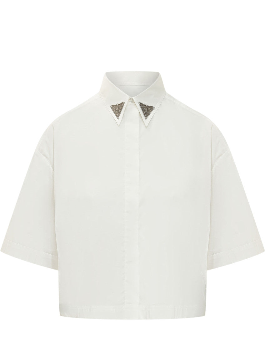 White Embellished Short Sleeves Shirt 1