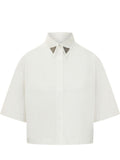 White Embellished Short Sleeves Shirt 1