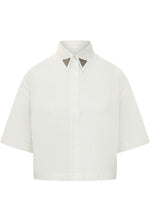 White Embellished Short Sleeves Shirt 1
