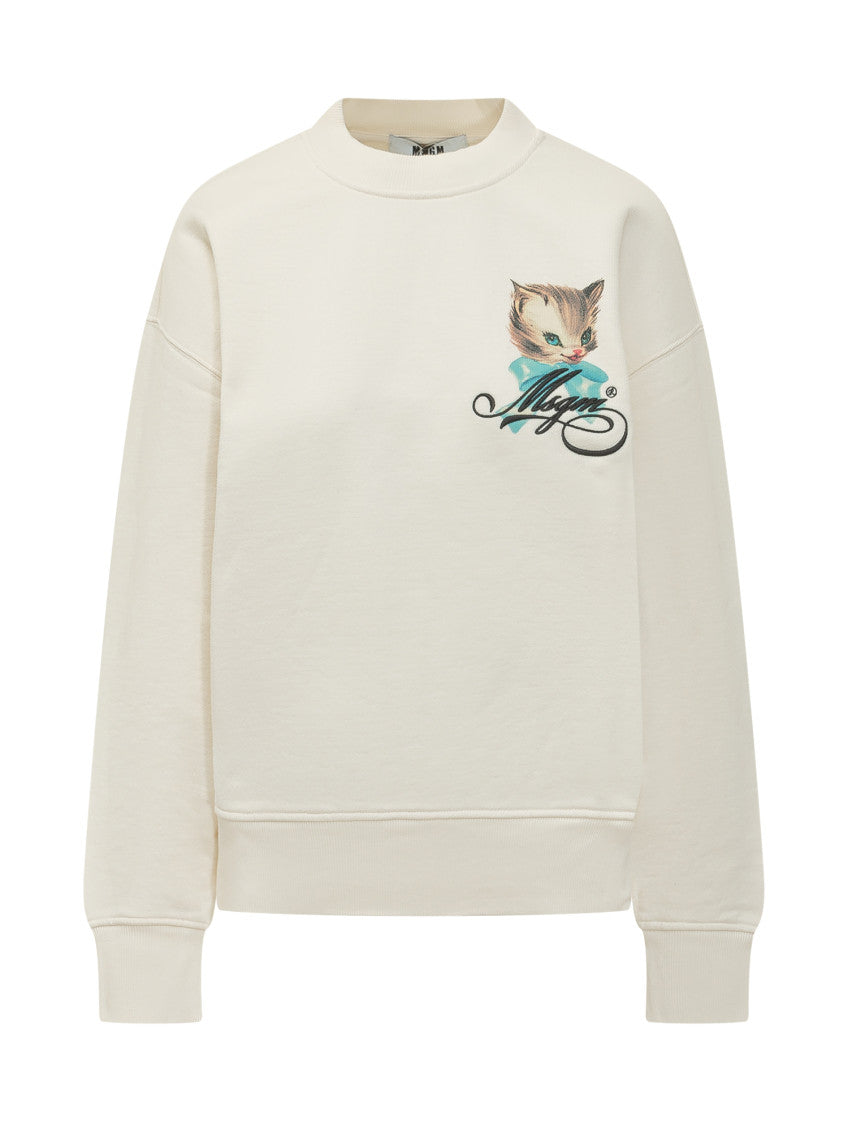 White Graphic Crew Neck Sweatshirt 1