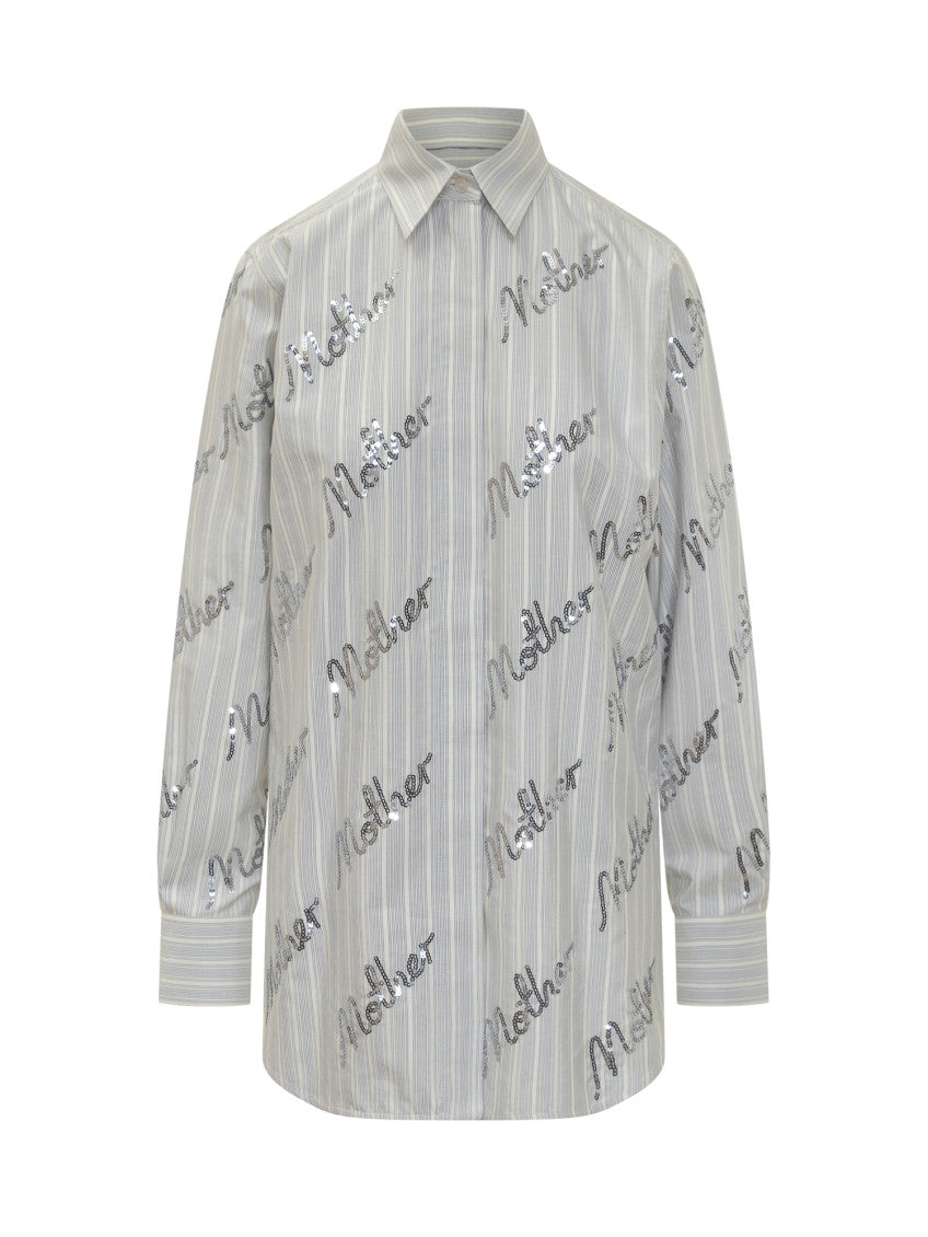 Grey Logo Print Stripes Shirt 1