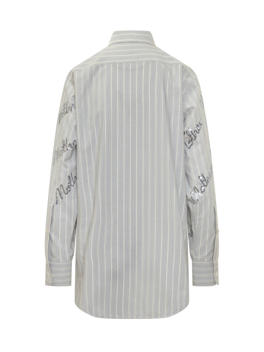 Grey Logo Print Stripes Shirt 2