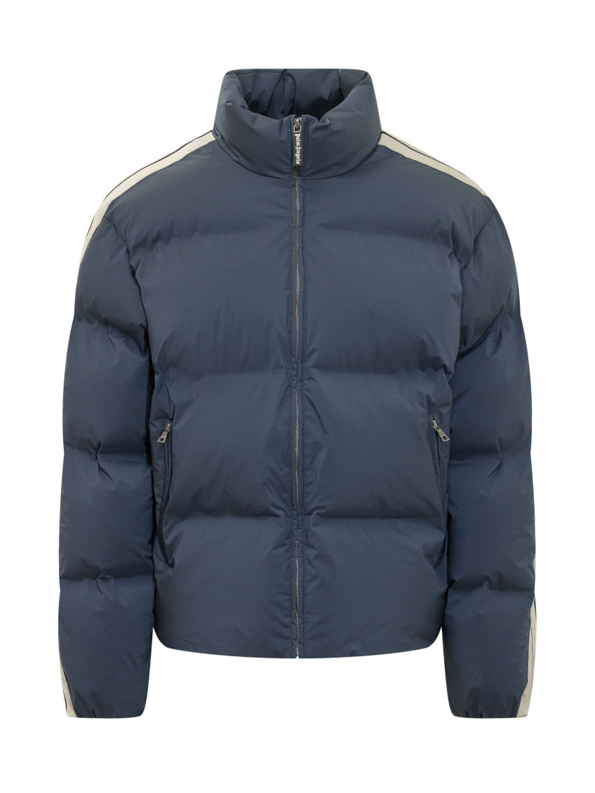 Blue Solid Mock Collar Jacket 1