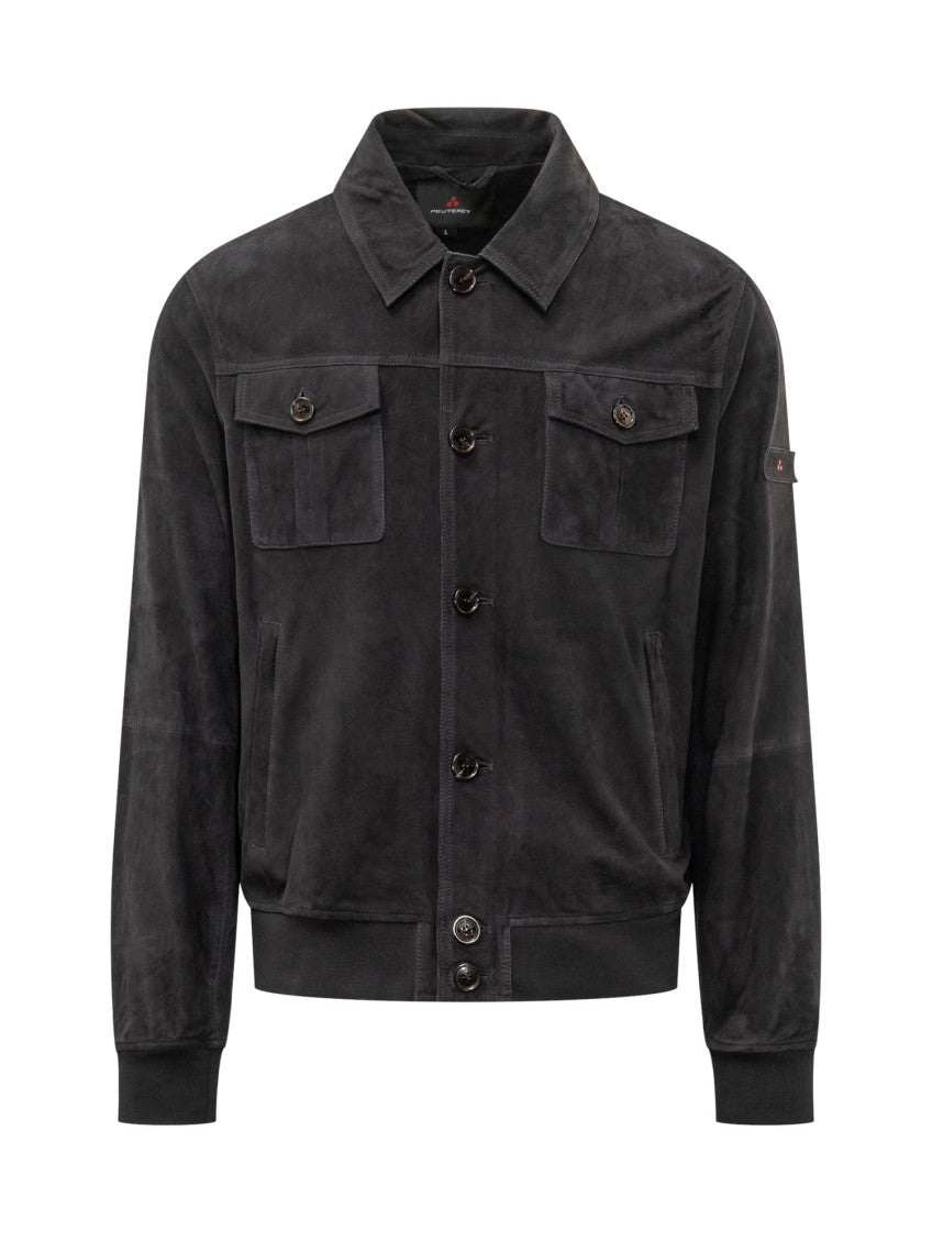 Dark Blue Solid Shirt Collar Jacket 1