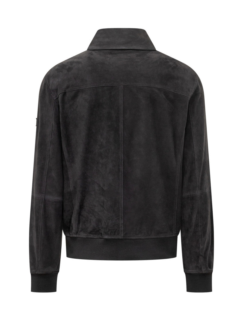 Dark Blue Solid Shirt Collar Jacket 3