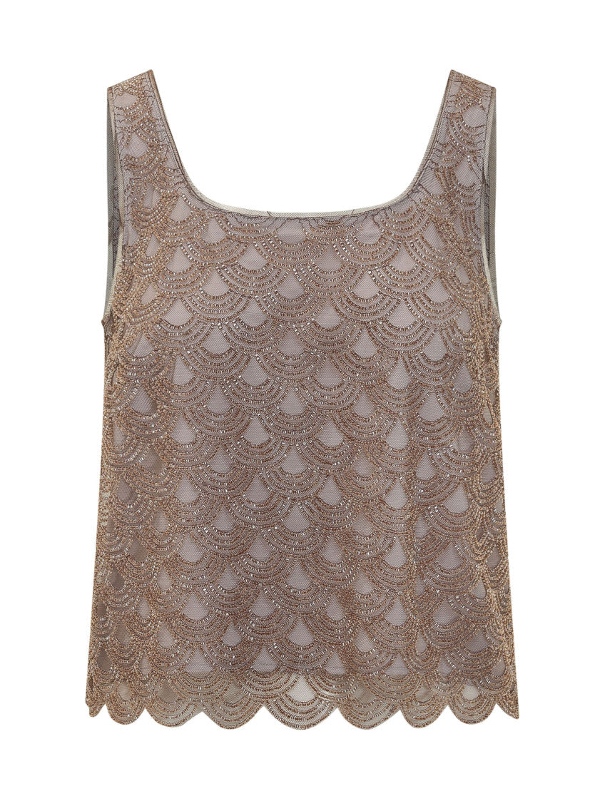 Brown Embellished Round Neck Top 1