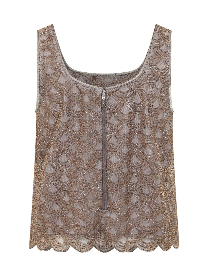 Brown Embellished Round Neck Top 2