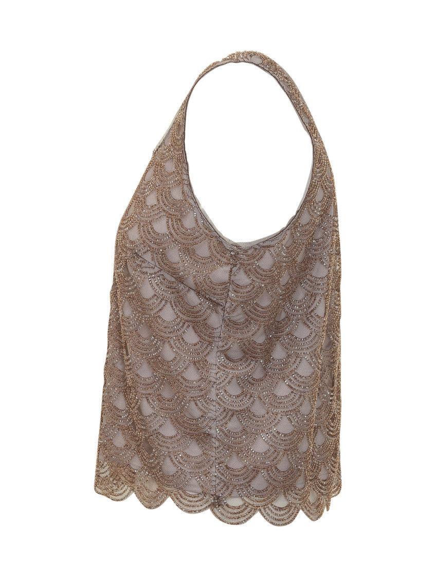 Brown Embellished Round Neck Top 3
