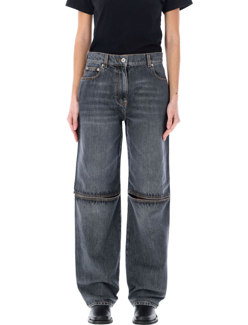 Grey Cut-out Straight Jeans 1